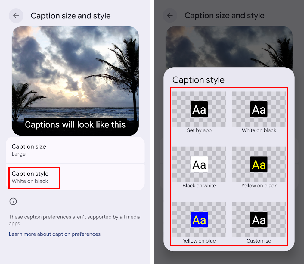 Tap Caption style and select a new style
